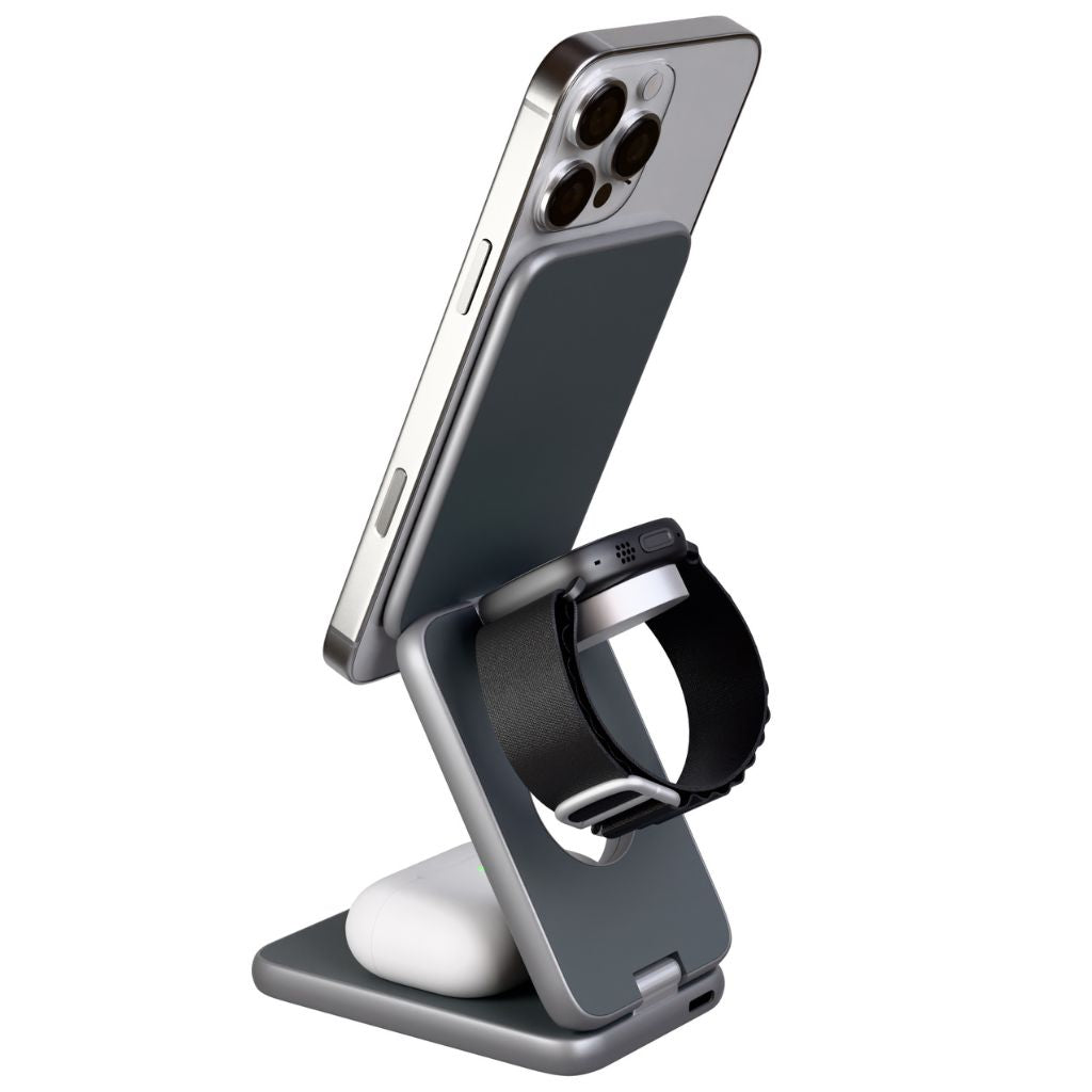 3-in-1 Foldable Wireless Charging Station – Travel-Friendly Charger for Apple Devices