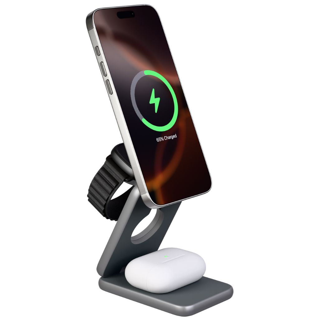 3-in-1 Foldable Wireless Charging Station – Travel-Friendly Charger for Apple Devices