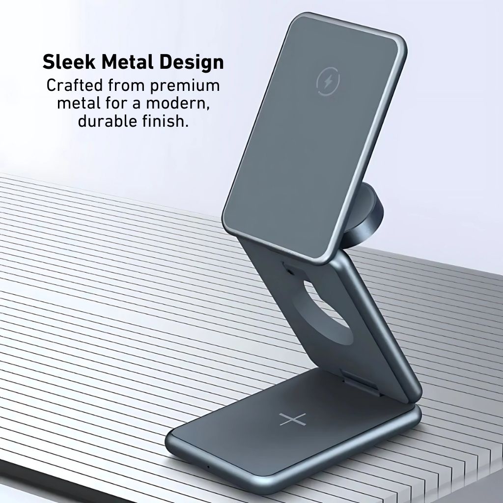 3-in-1 Foldable Wireless Charging Station – Travel-Friendly Charger for Apple Devices