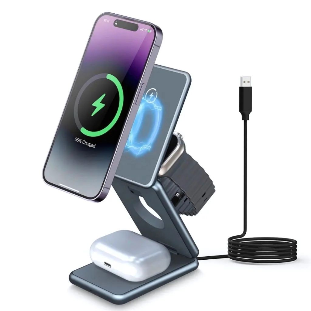3-in-1 Foldable Wireless Charging Station – Travel-Friendly Charger for Apple Devices