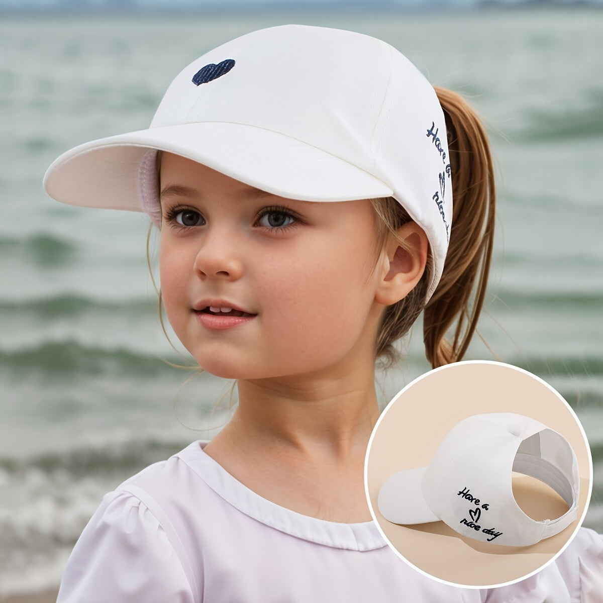 Adjustable Baseball Cap for Kids – Heart Embroidery and Breathable Fit