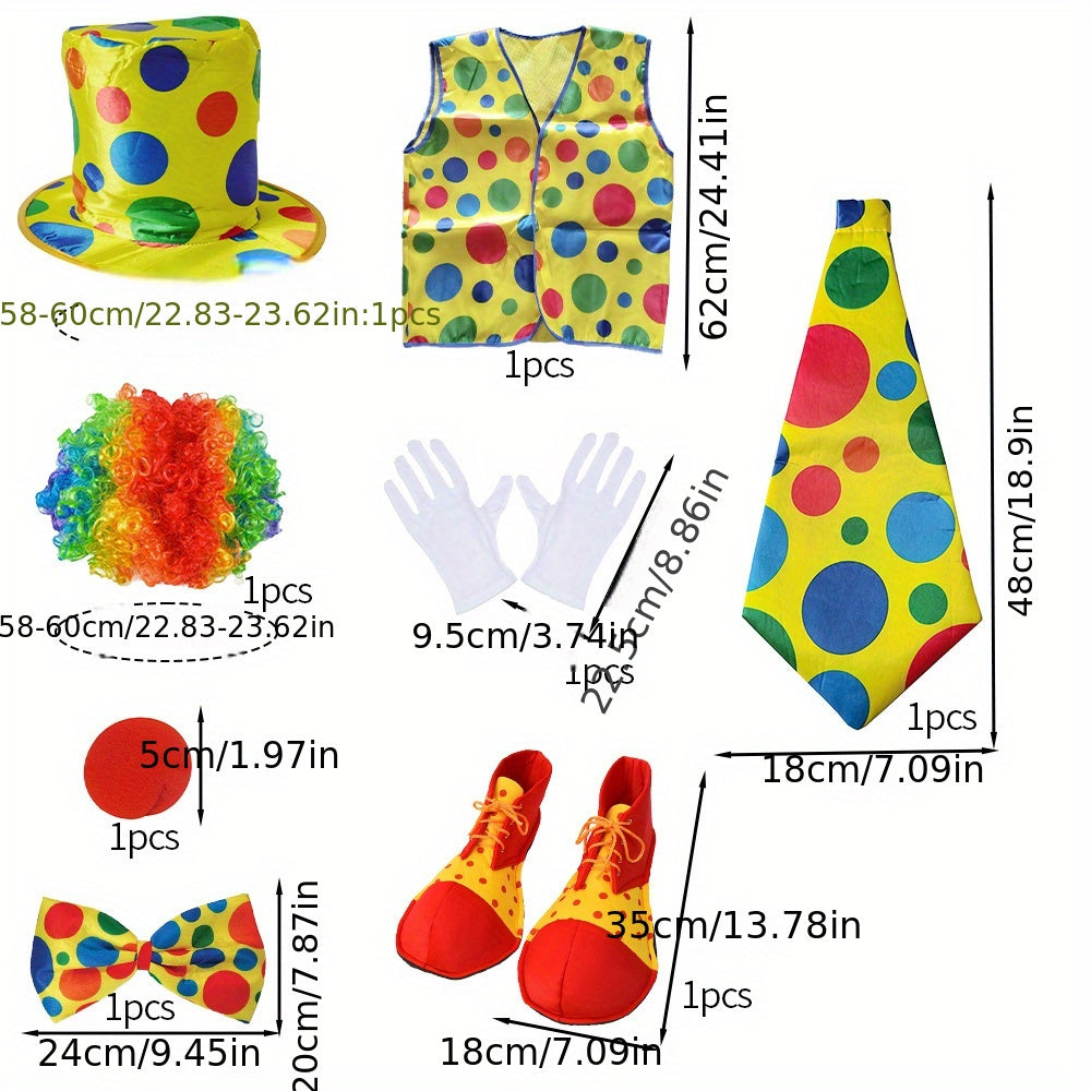 Clown Costume Set for Children – Complete with Hat, Wig, Nose, Tie, and More
