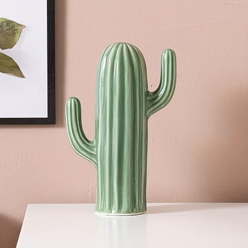 Trio of Ceramic Cactus Décor – Striped & Textured Indoor Ornaments