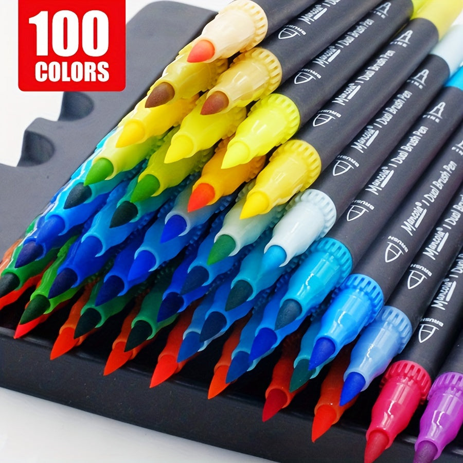 100 Colors Dual-Tip Marker Set – Versatile Fineliner and Brush Tips for Creative Projects
