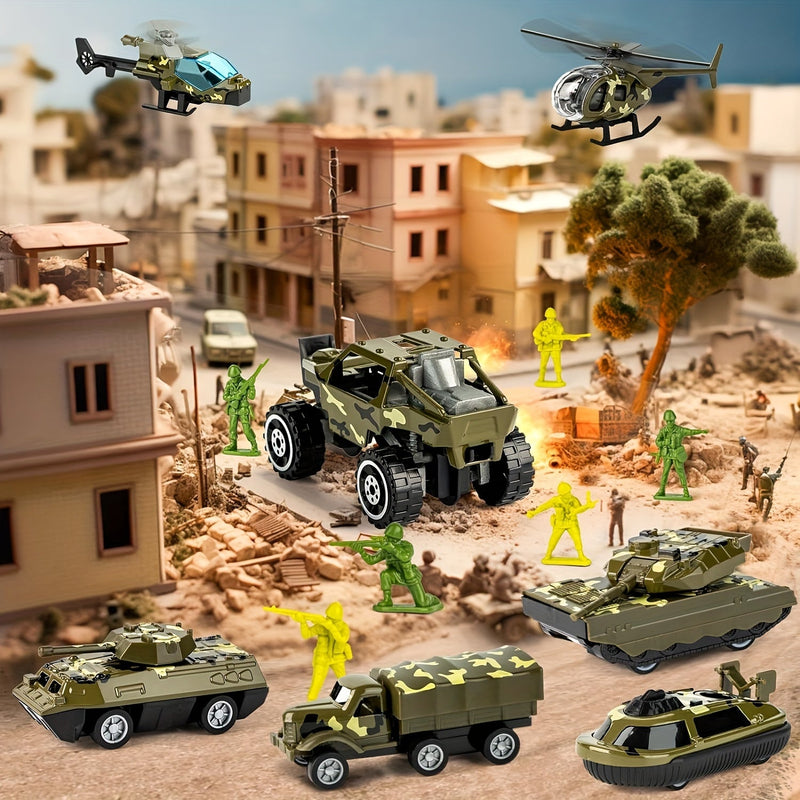 ArmyForce 14-in-1 Military Toy Set - Truck with Tanks, Soldiers, and Sound Effects