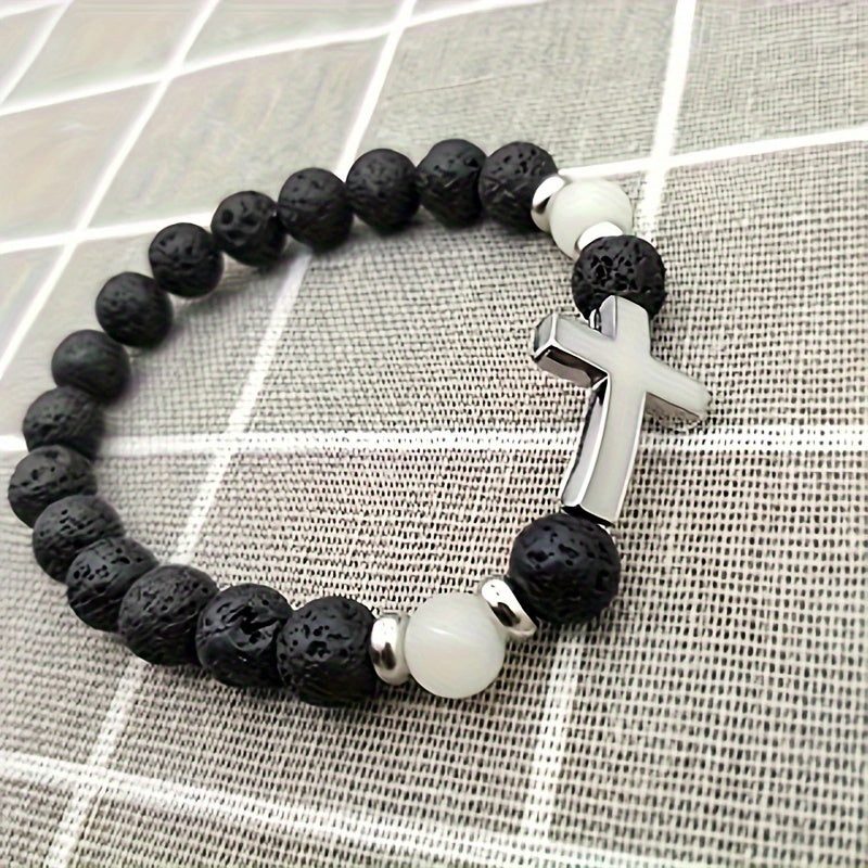 Glow-in-the-Dark Bead Bracelet with Cross - For a Unique Style