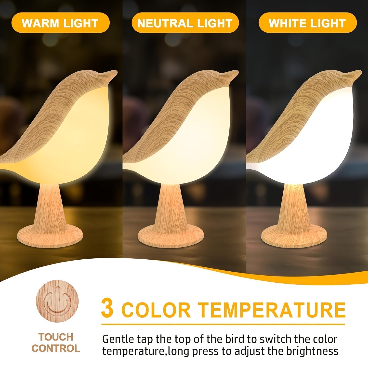 LED Bird Lamp with Aroma Diffuser – USB Rechargeable Night Light and Reading Lamp with 3 Color Temperatures