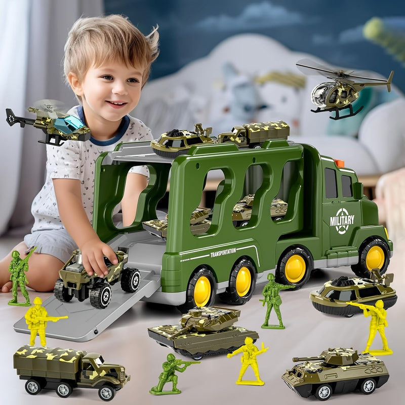 ArmyForce 14-in-1 Military Toy Set - Truck with Tanks, Soldiers, and Sound Effects
