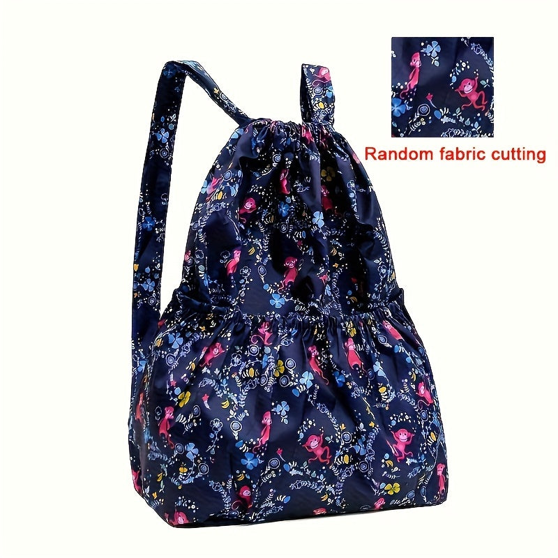 Geometric Nylon Backpack with Drawstring Closure – Perfect for Travel and Sports Activities