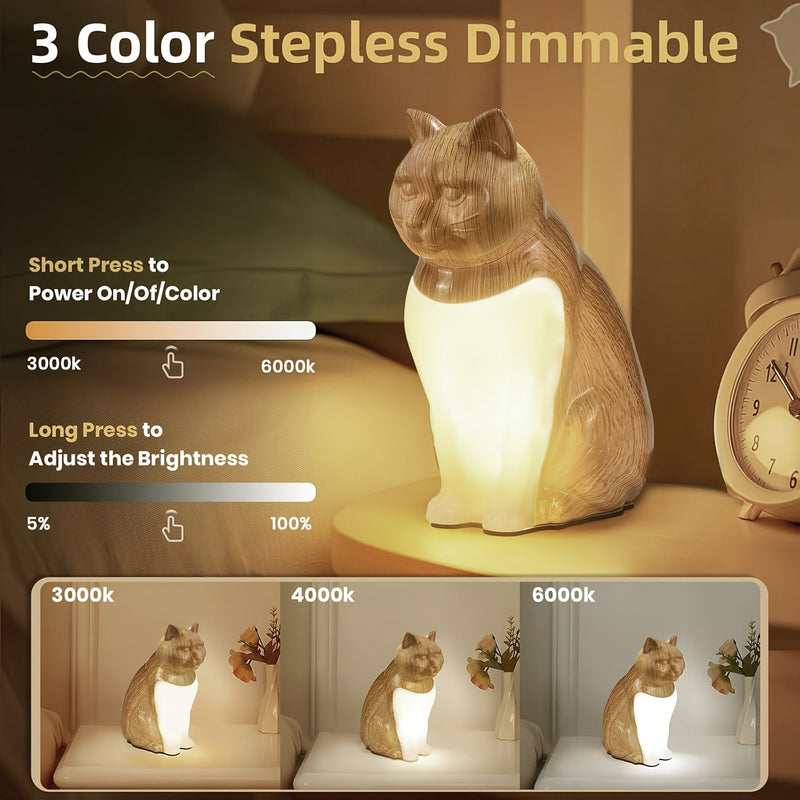 Decorative Cat Night Light with Touch Control and Dimmable Light
