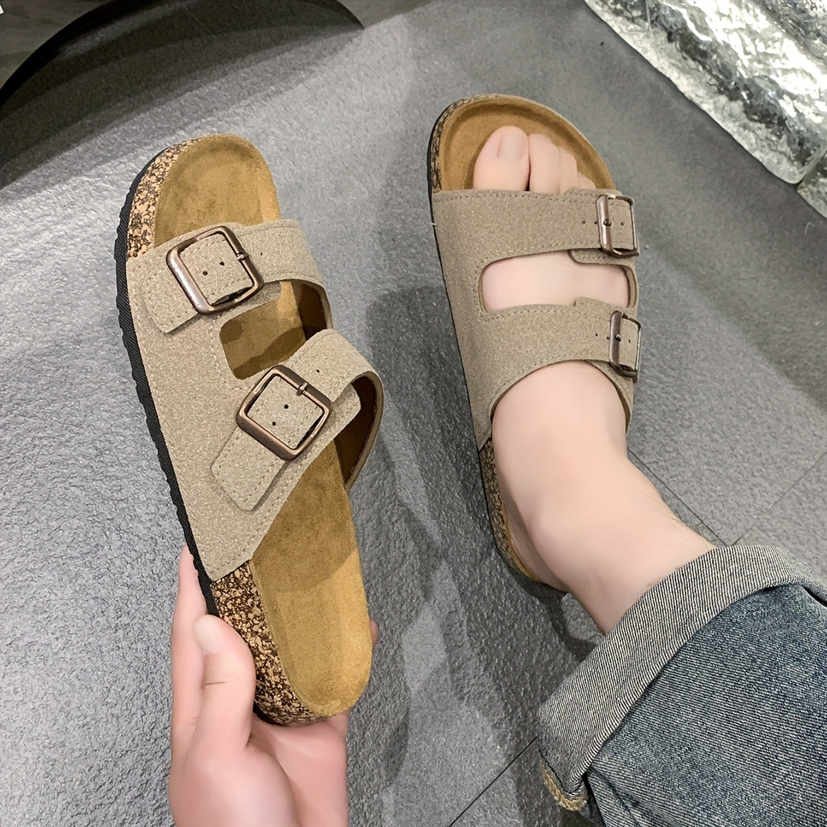 Retro Slides with Double Adjustable Buckles for Men – Comfortable and Stylish for Men