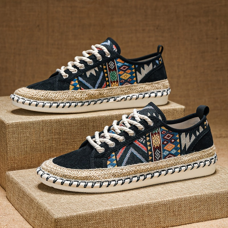 Boho Espadrille Sneakers for Men – Breathable Canvas with Colorful Embroidered Design