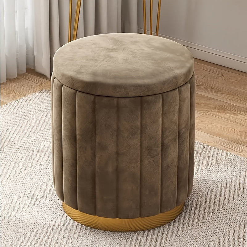 Nordic Chic Storage Ottoman – Stylish Round Pouf with Storage and Mirror Finish