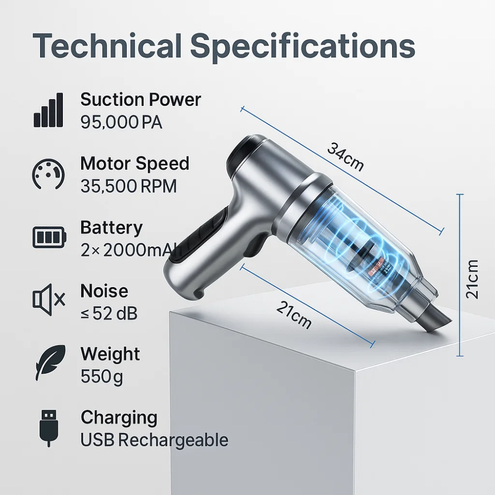 PowerClean Wireless Car Vacuum Cleaner – Compact and Super Powerful