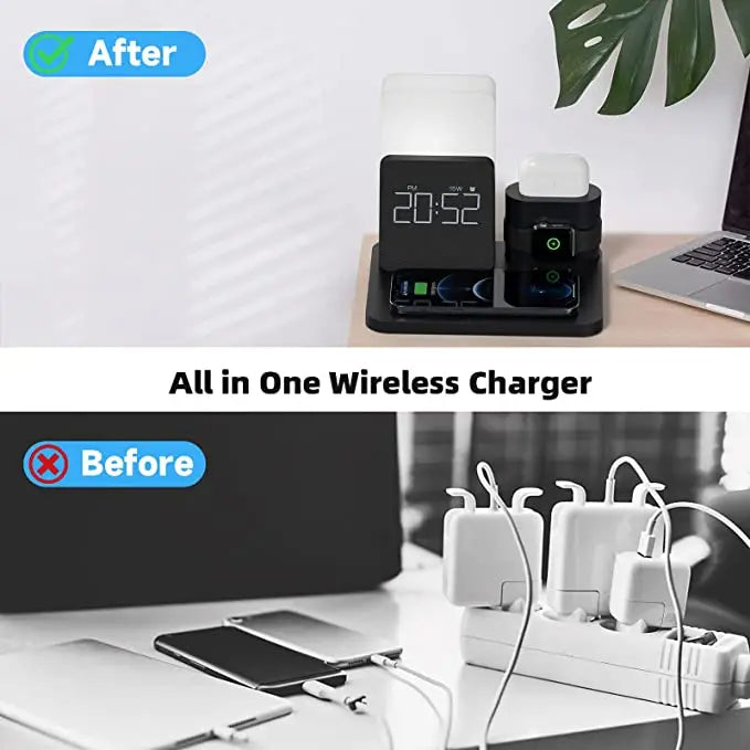 Multi-Function Wireless Charging Station – Lamp and Alarm Clock Included
