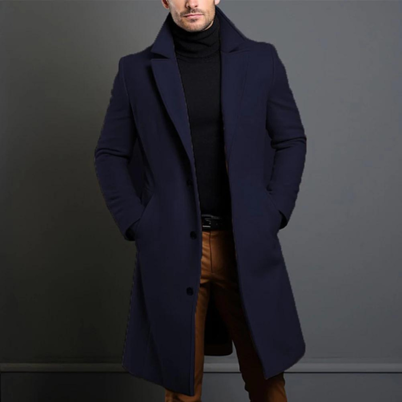 Men's Long Overcoat with Lapels – Timeless and Refined