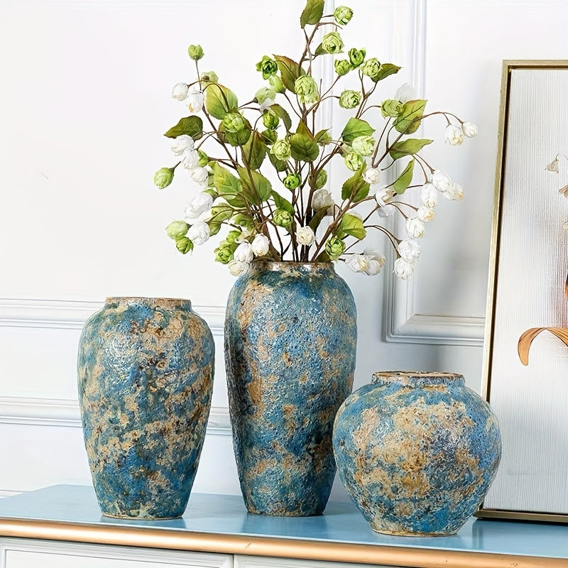 Unique Vintage Ceramic Vase – Handmade Blue Earthenware for an Authentic Look