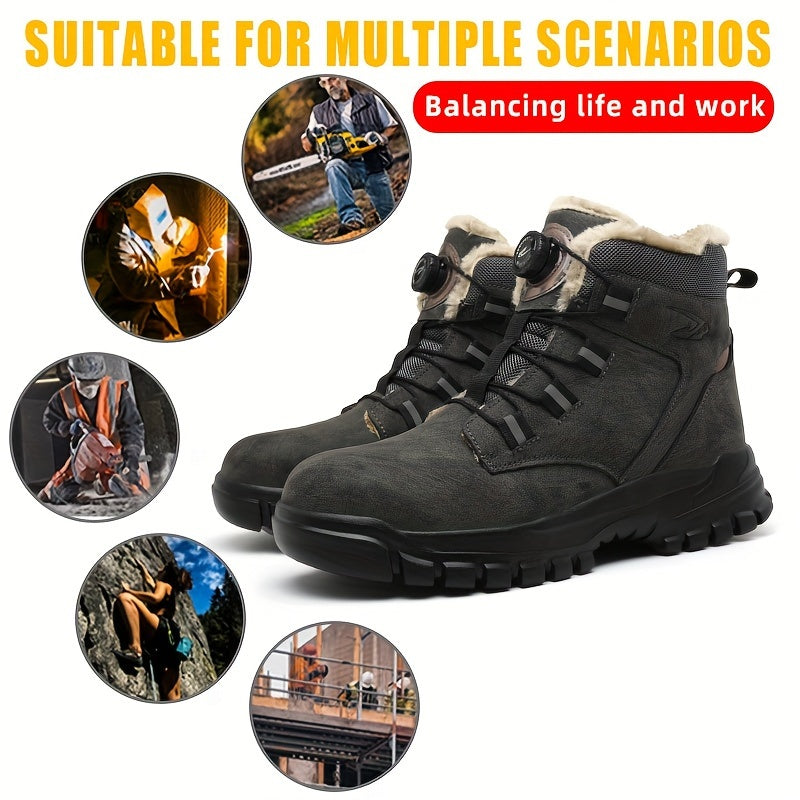 Safety Work Boots for Men with Steel Toes and Fleece – Durable and Puncture Resistant