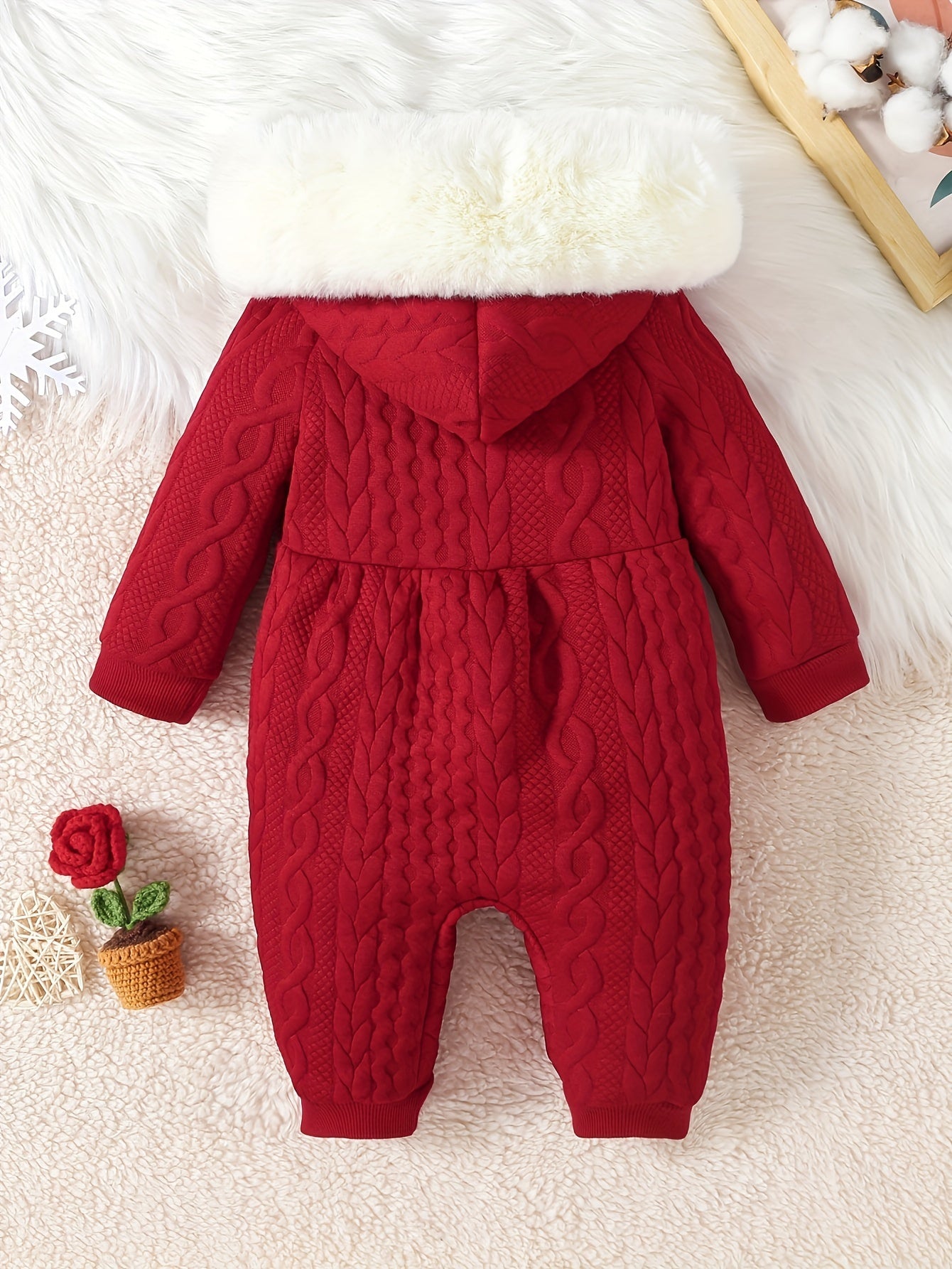 Luna Baby Romper – Cute Red Quilted Onesie with Bows for Winter