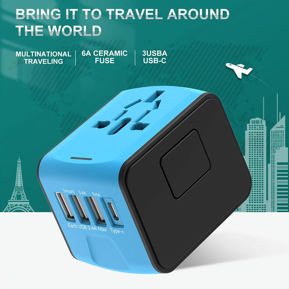 Travel Adapter with 4 USB Ports and Type-C – Global Charger with Fast Charging and Safety Features