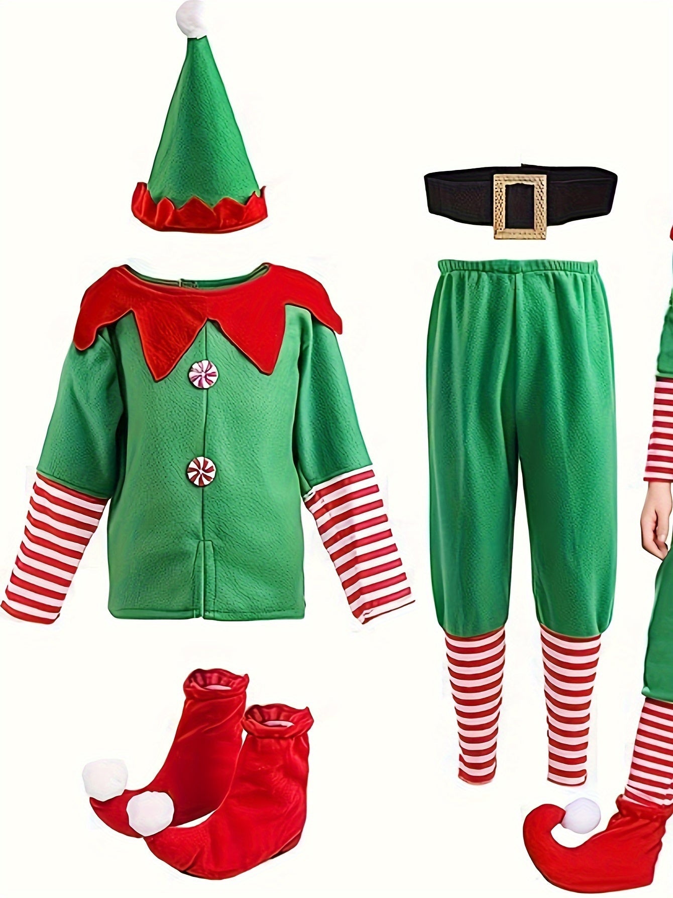 Funny Christmas Elf Outfit for Kids - Complete with Hat, Top, Pants, and Shoe Covers