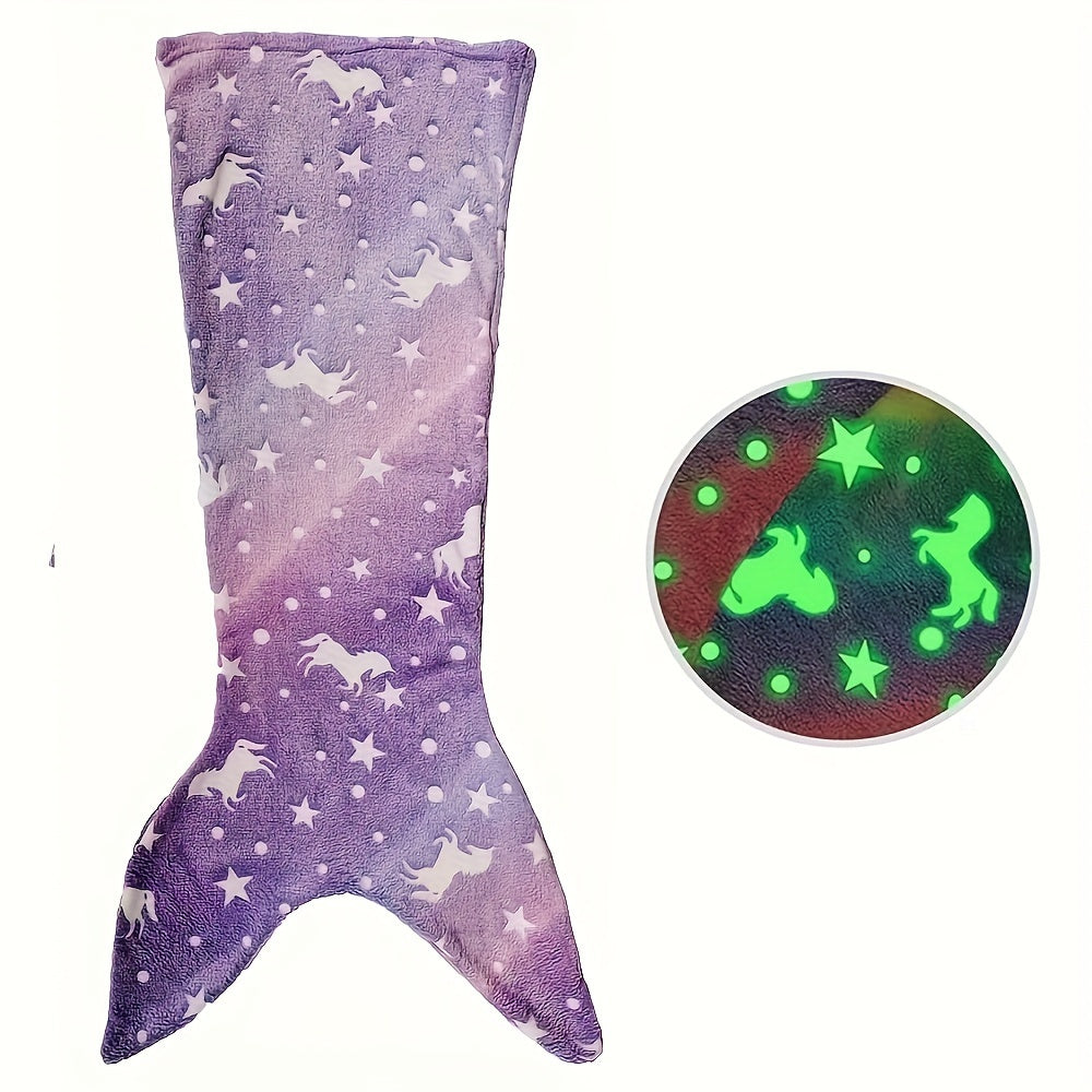 Magical Mermaid Sleeping Bag with Glow-in-the-Dark Effect – Soft Fleece Blanket for Children