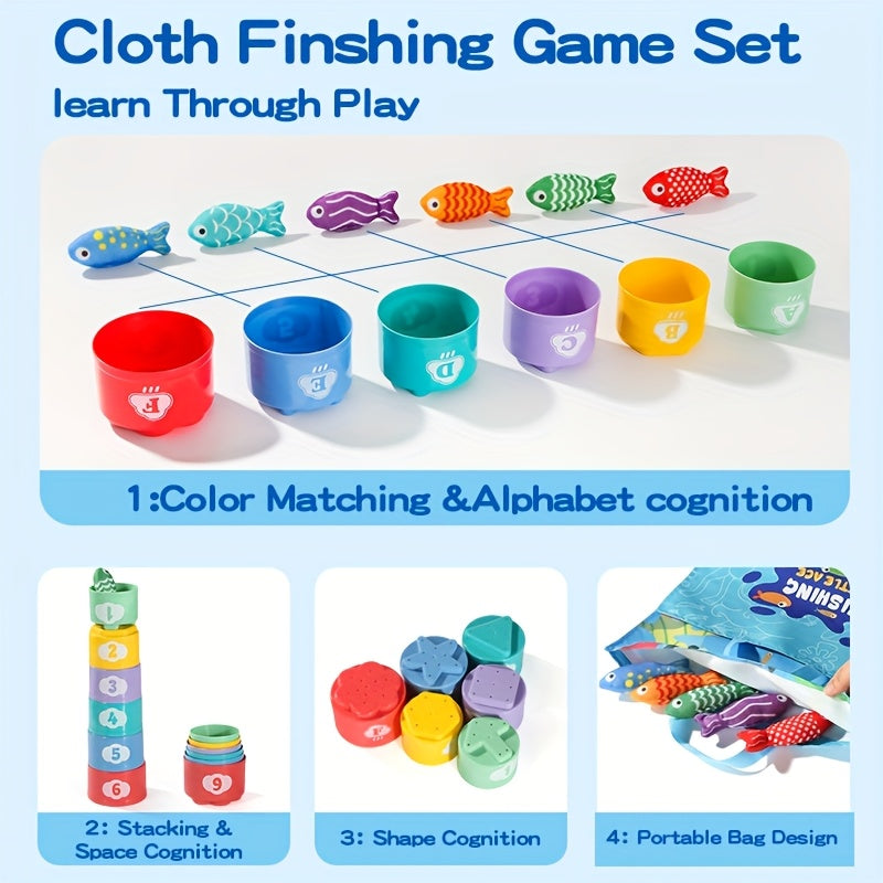 Kids’ Fabric Fishing Set – Plush Fish and Stacking Cups for Learning Fun
