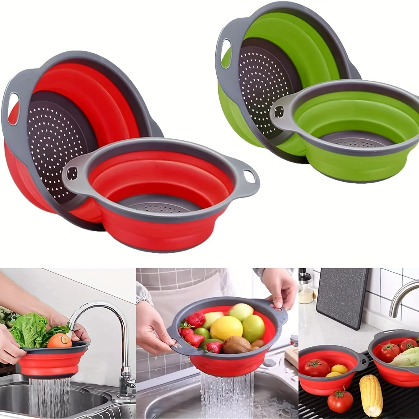 Collapsible Silicone Colander Set – Perfect for Pasta, Vegetables, and Fruit