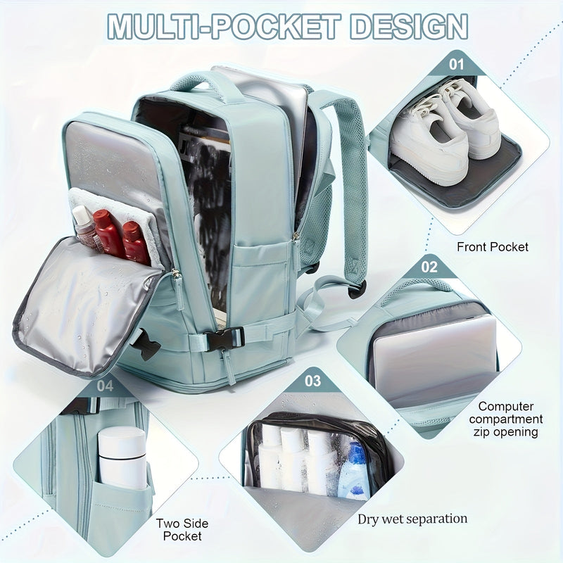 Multifunctional Travel & Day Backpack with Shoe Compartment and Waterproof Compartments