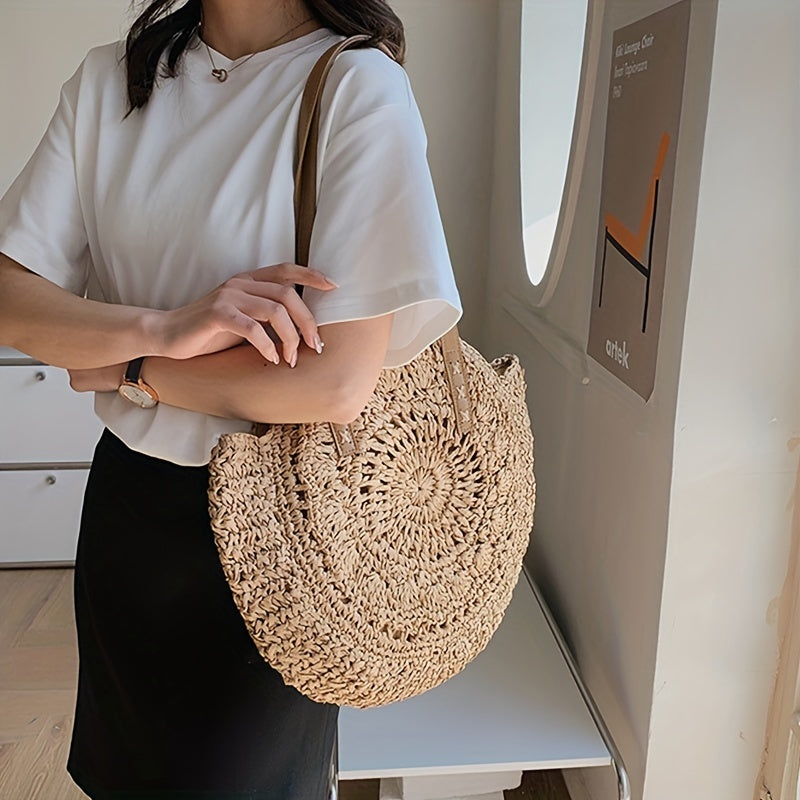 SunWave Round Straw Shoulder Bag – Casual and Airy