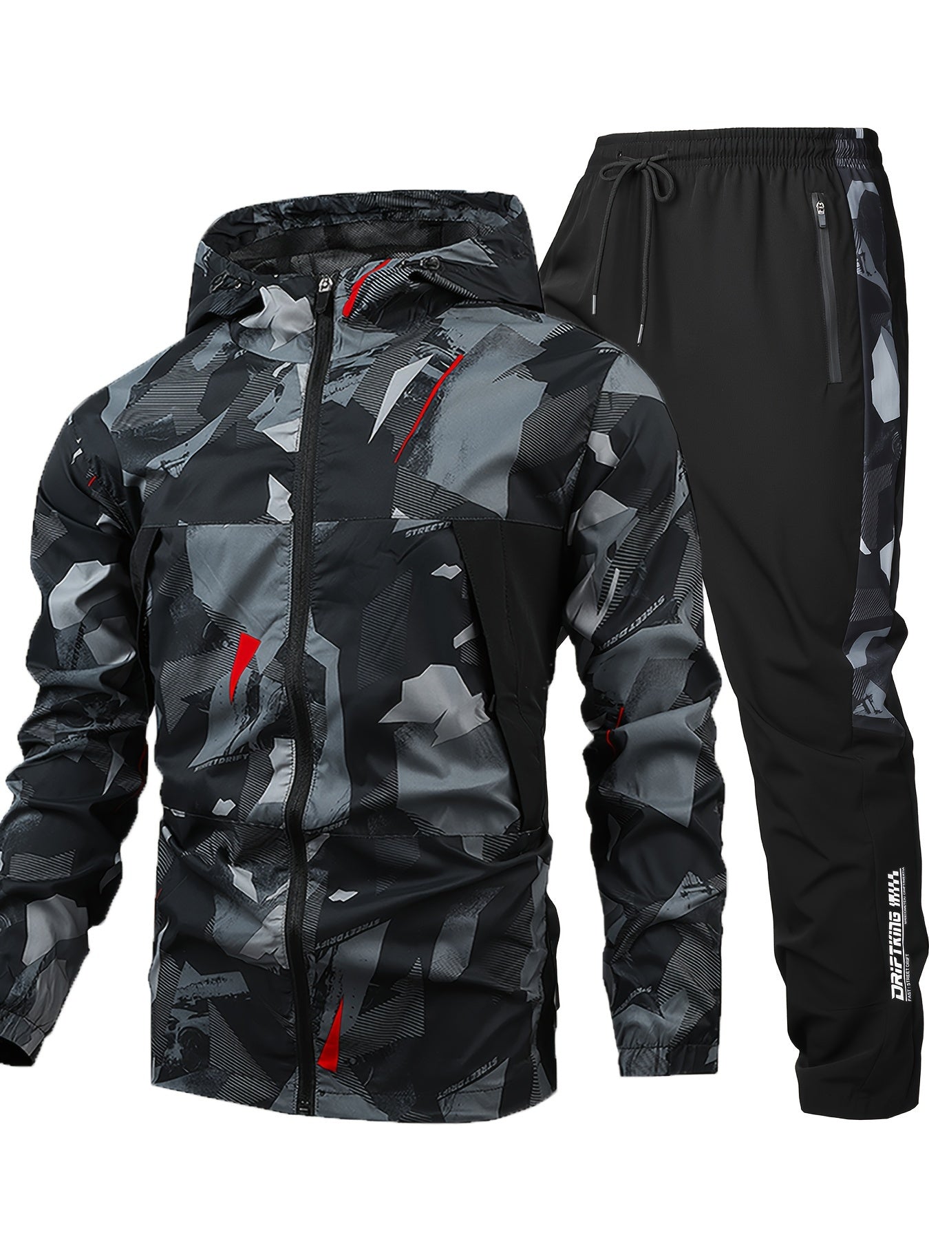 Sporty Outfit for Men – Comfortable Hoodie and Long Pants in Camouflage Design