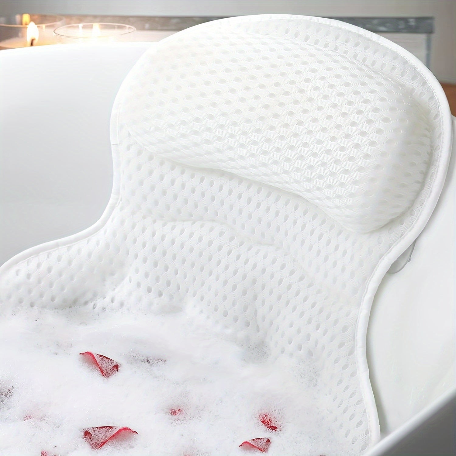 LuxieSpa 4D Luxe Bath Pillow - Breathable Pillow with Neck and Back Support for a Relaxing Bath