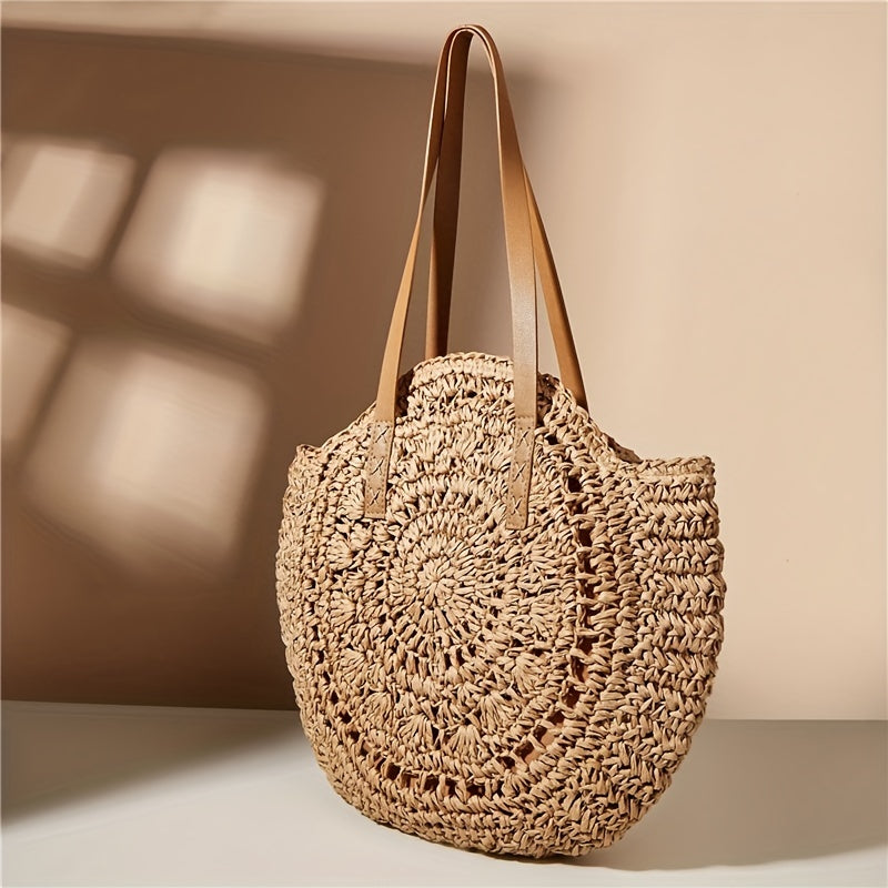 SunWave Round Straw Shoulder Bag – Casual and Airy