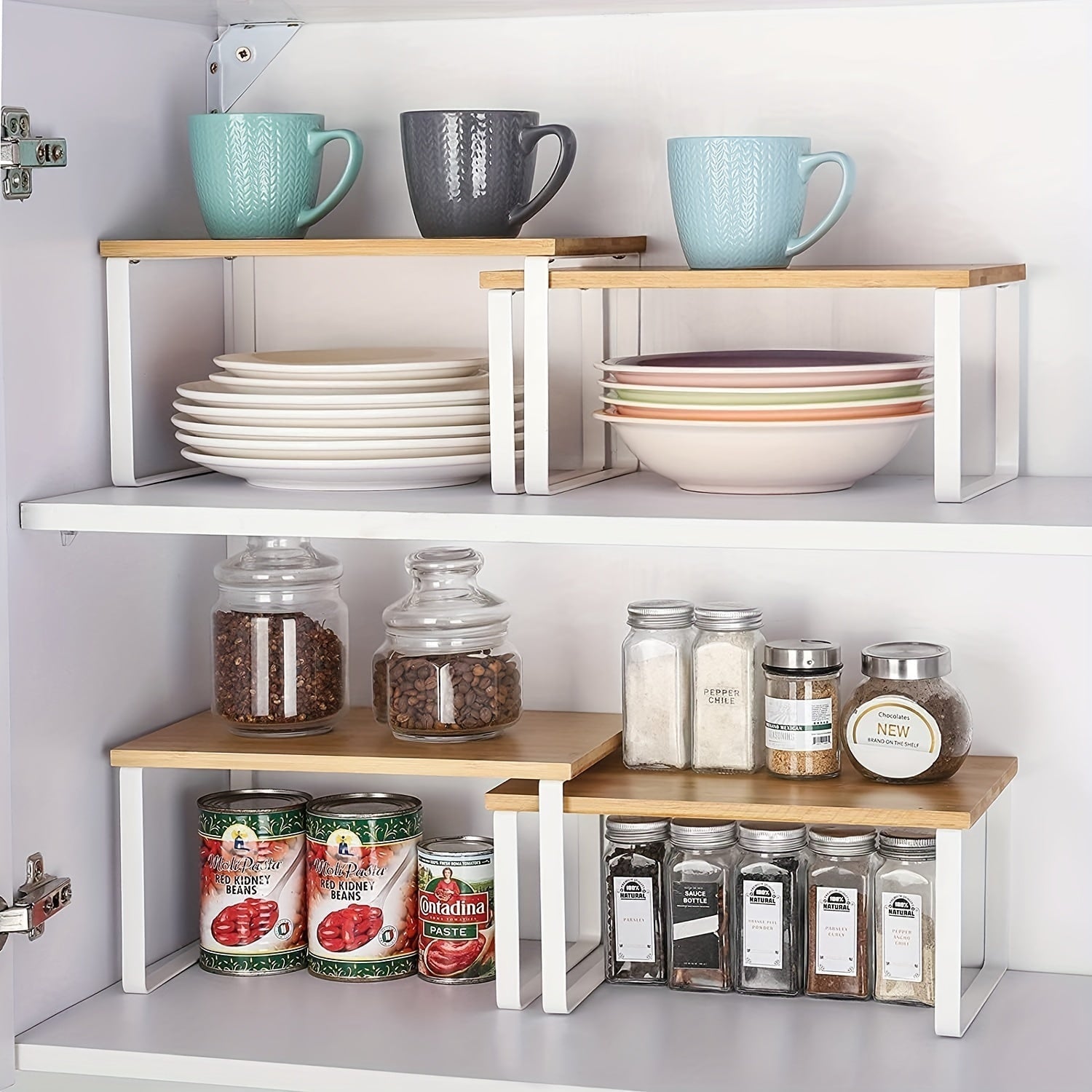 2-Piece Adjustable Bamboo Storage Racks – Stylish and Space-Saving for Cabinets or Countertops