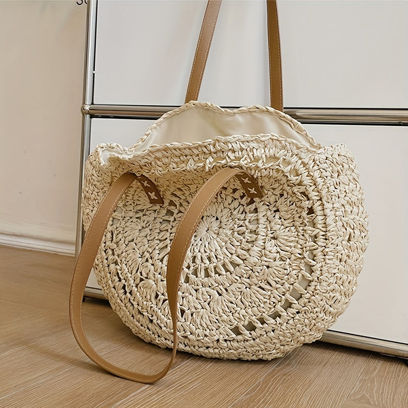 SunWave Round Straw Shoulder Bag – Casual and Airy