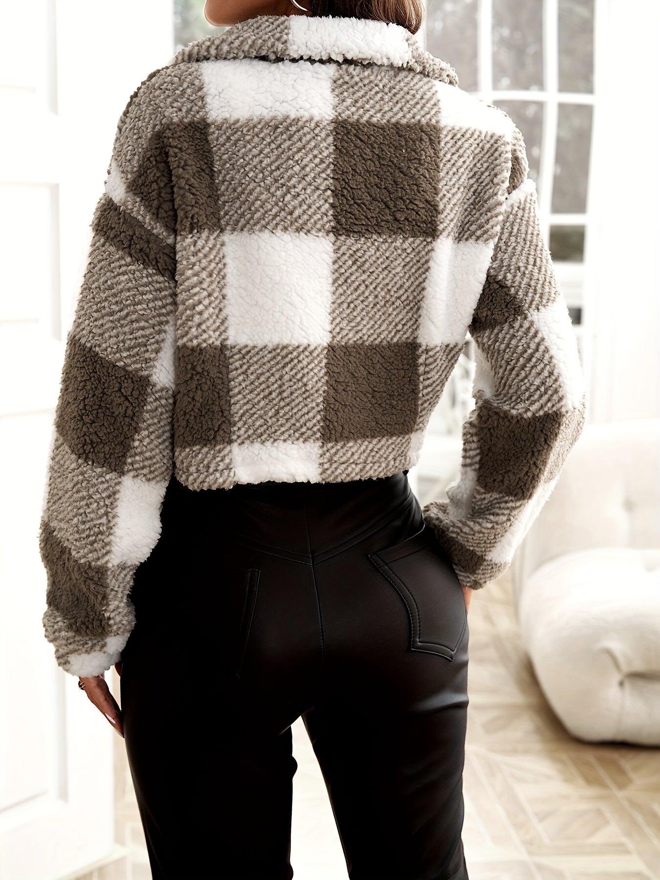 Maya Checked Teddy Jacket - Stylish and Comfortable for Women