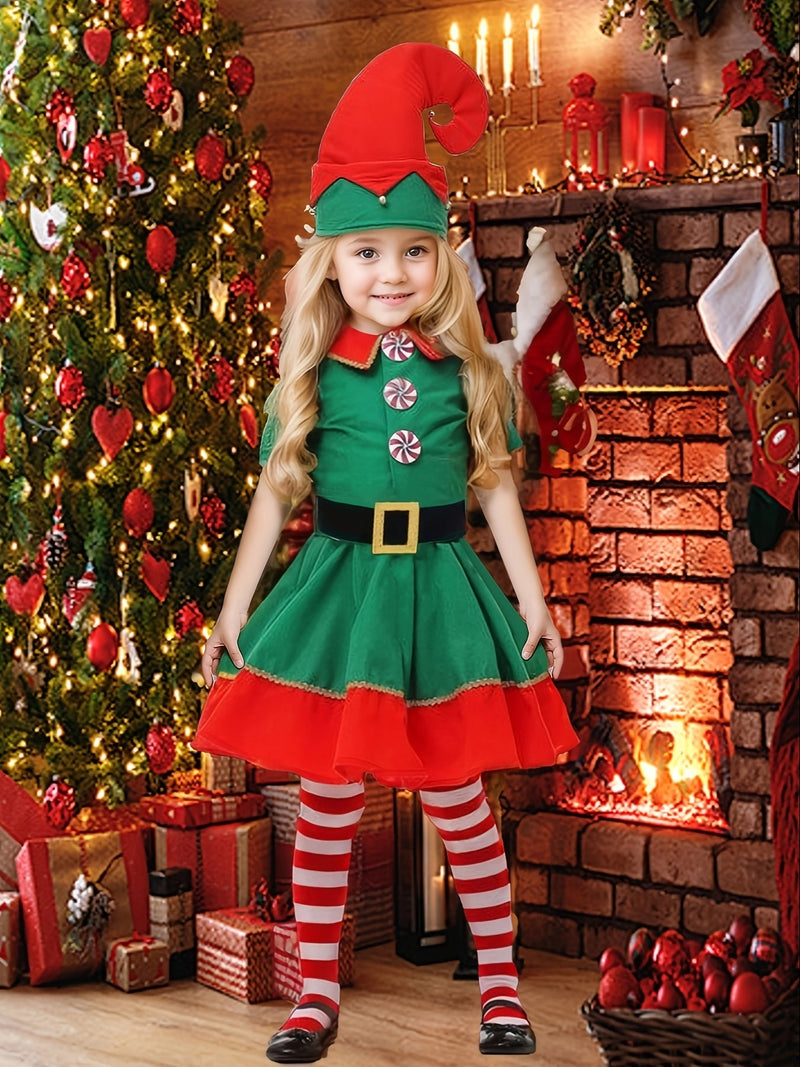 Mila's Magical Christmas Elf Outfit for Kids - Includes Dress, Hat, Socks, and Belt