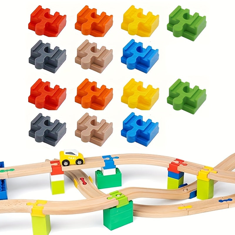 Set of 7-14 Colorful Wooden Track Adapters – Adjustable Connectors for Model Building