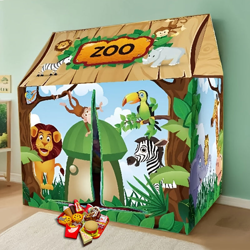 Safari Jungle Play Tent - Animal Theme Playhouse with Burger Toy Set