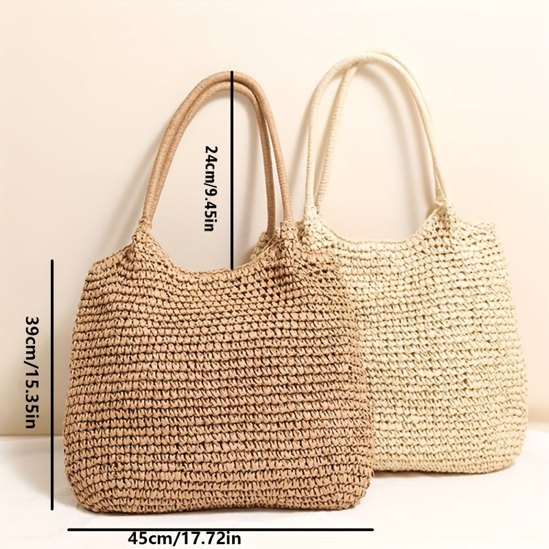 Ladies Large Capacity Woven Tote Bag with Zipper