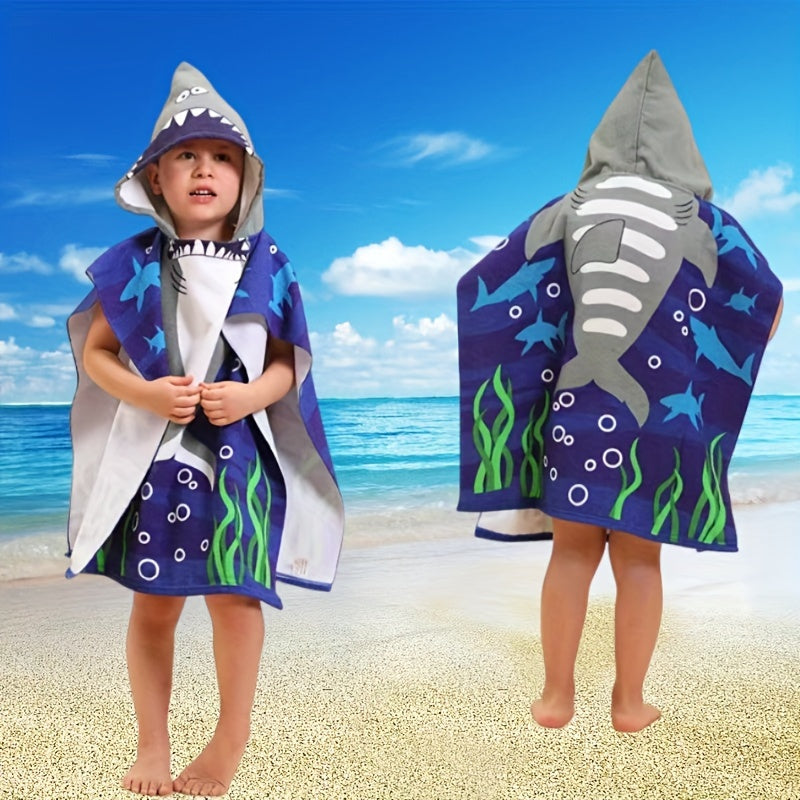 Cartoon Dinosaurs and Pirates Beach Towel for Kids – Soft Bath Cape with Hood