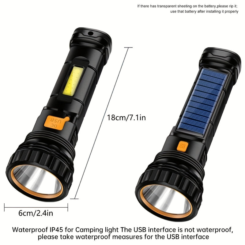 SolarBeam LED Flashlight - Rechargeable with Solar Panel & USB