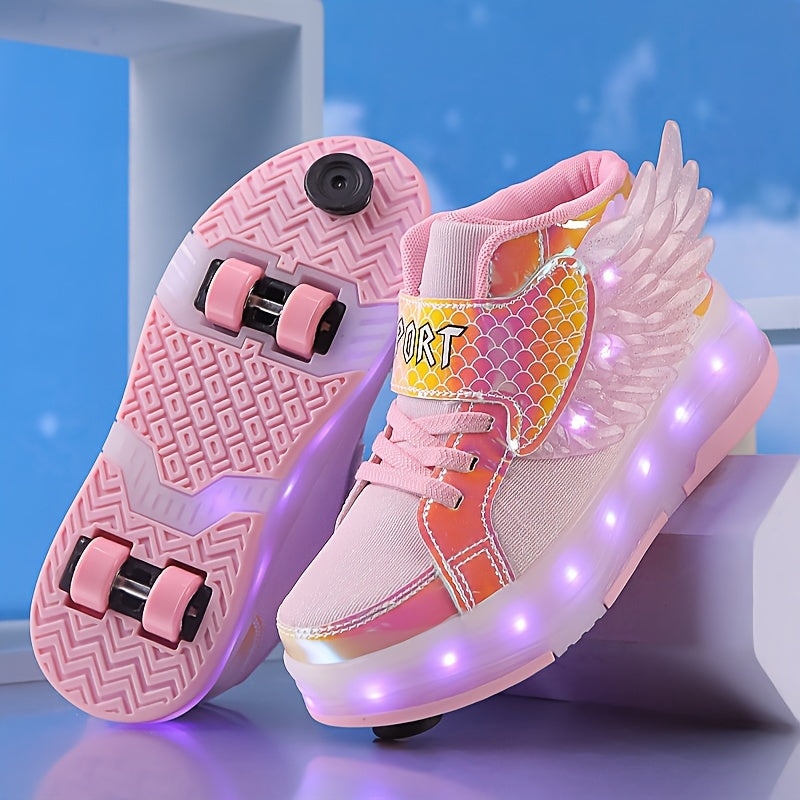 Glowing Roller Skate Sneakers with Wings – USB Rechargeable for Girls and Teens