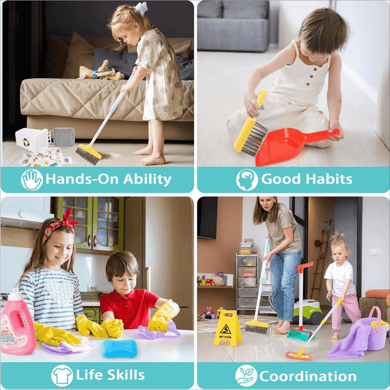 Kids’ Cleaning Playset – Adjustable Mop, Broom and Dustpan Set