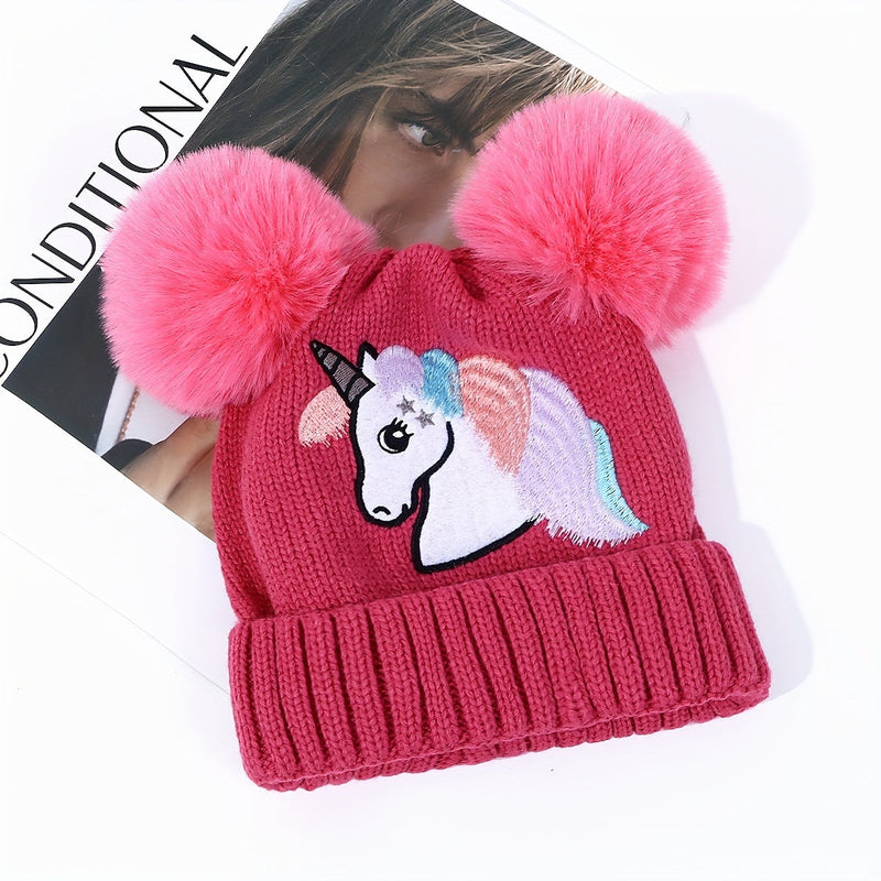 Lila Unicorn Hat for Children - Cozy and Warm with Pom Poms