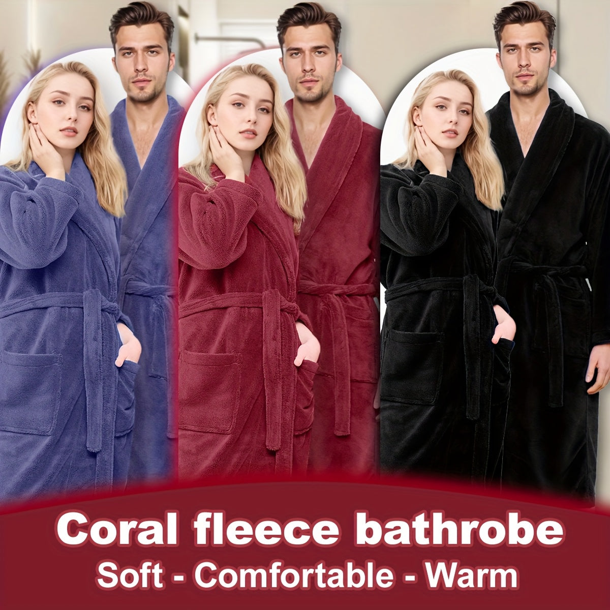 Luxe Unisex Coral Fleece Bathrobe – Ultra Soft and Warm for Your Comfort