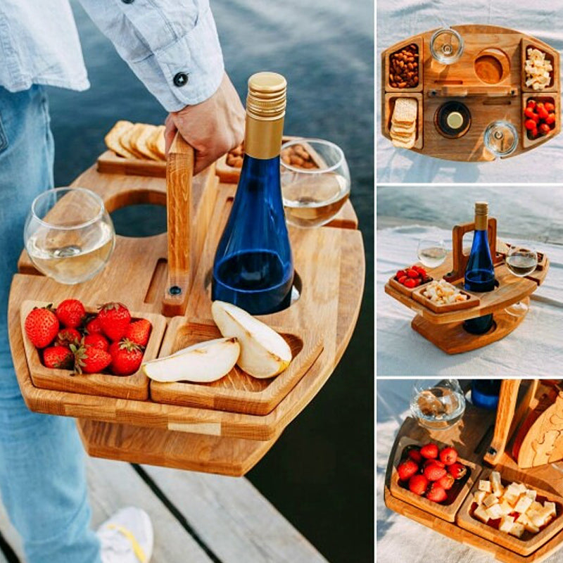 Elegant Oak Picnic Wine Table – Compact & Versatile