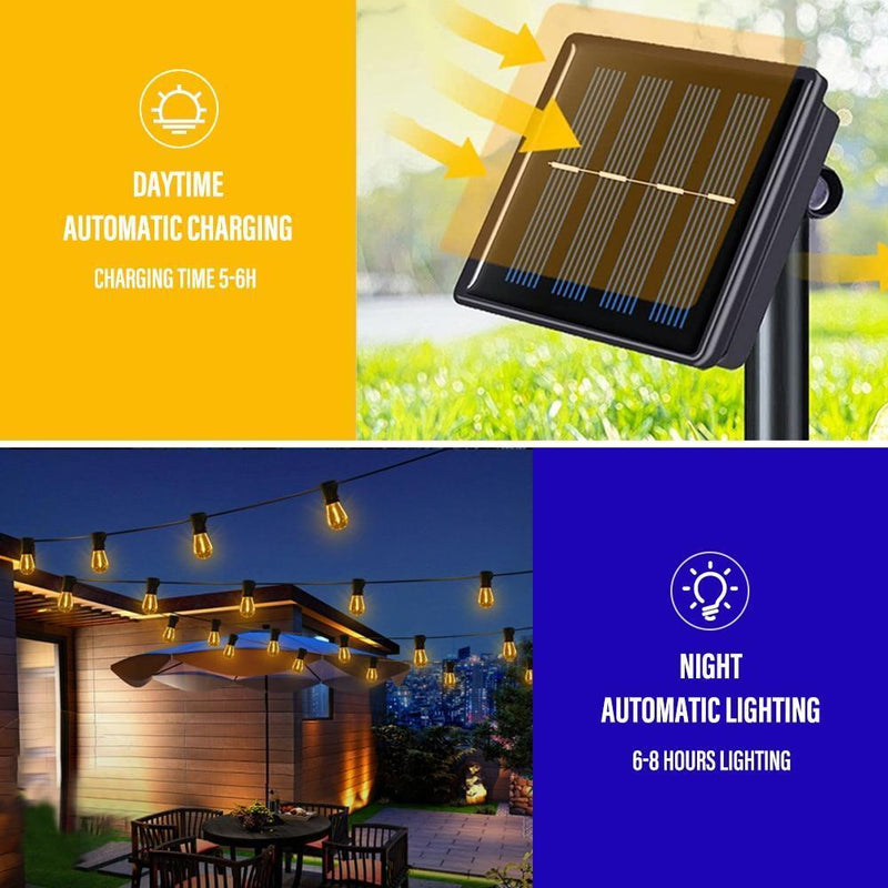 SolarGlo Outdoor String Lights – Warm LED Edison-Style Design