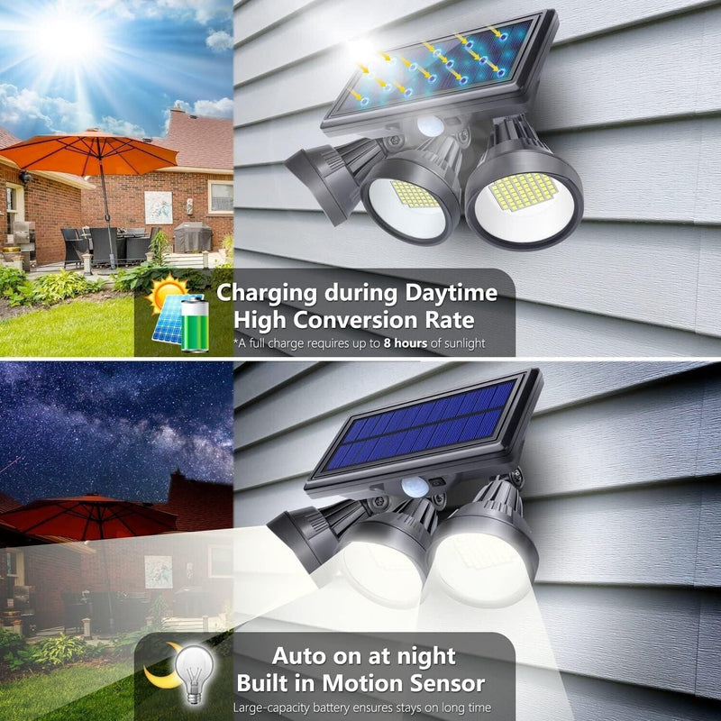 TriSolar Motion Floodlight – Multi-Head LED Security Design