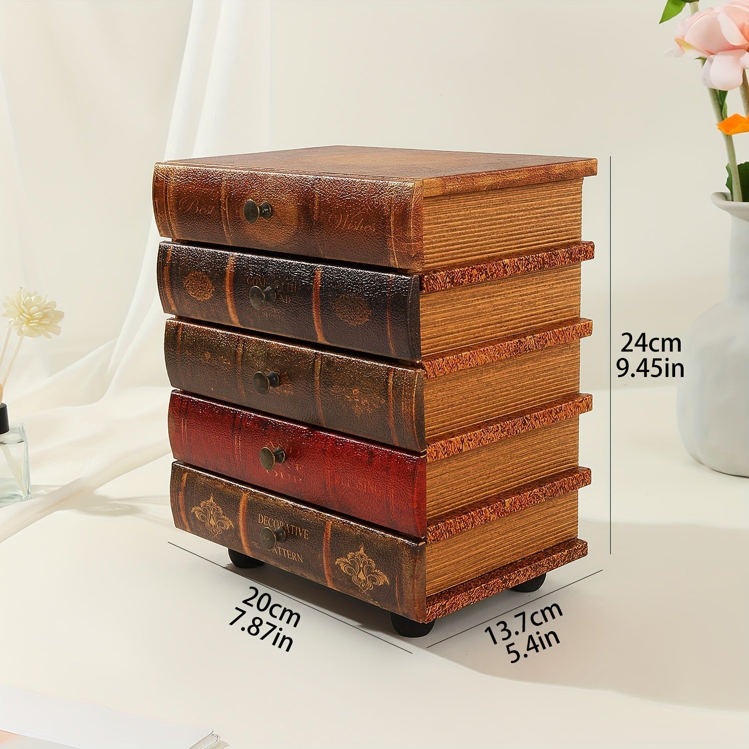 Classic Book-Shaped Storage Box with Five Drawers – Timeless Organization for Home and Office